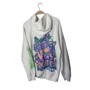 Six Flags Fright Fest Knit Hoodie Sweatshirt Sz XL Zombie clown White Drawstring